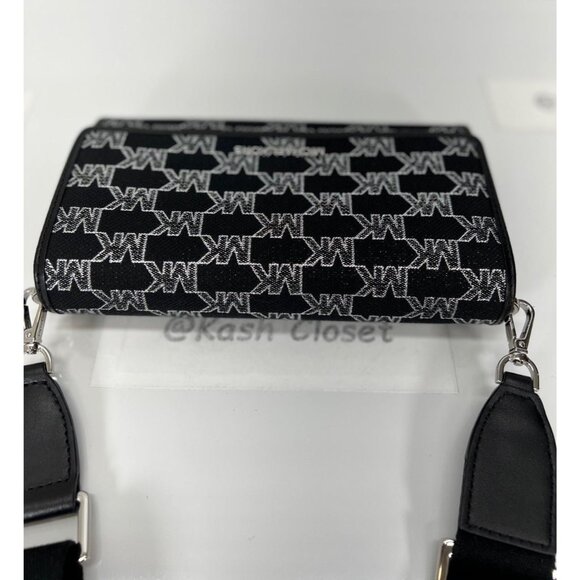 Michael Kors Crossbody Wallet Jet Set Metallic Large Clutch Purse Black Multi - Picture 4 of 11
